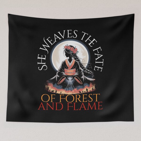 Item preview, She Weaves the Fate of Forest and Flame – Slavic Mystical Woman Art designed and sold by Fragy72.