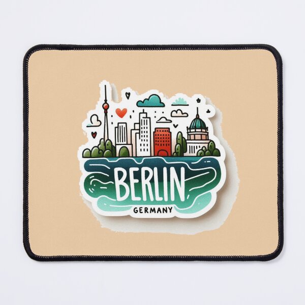Item preview, Berlin Germany Minimalist Watercolor Cityscape Sticker with Flag,  designed and sold by PaintMeWorld.