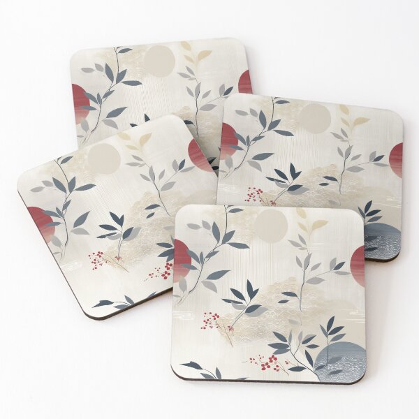 Item preview, Minimalist Katagami Botanical Pattern in Indigo and Faded Red designed and sold by Moisky Patterns.