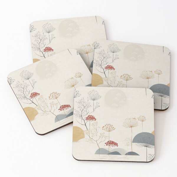 Item preview, Sacred Katagami Landscape with Minimalist Florals designed and sold by Moisky Patterns.