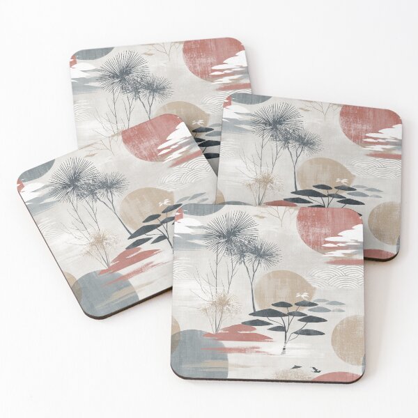 Item preview, Vintage Katagami Landscape with Sunset Silhouettes designed and sold by Moisky Patterns.