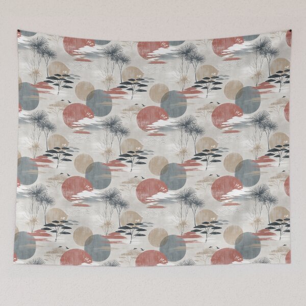 Item preview, Vintage Katagami Landscape with Sunset Silhouettes designed and sold by Moisky Patterns.