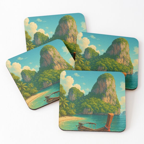 Item preview, Krabi Thailand Tropical Cliffs with Longtail Boat designed and sold by Places On Earth.
