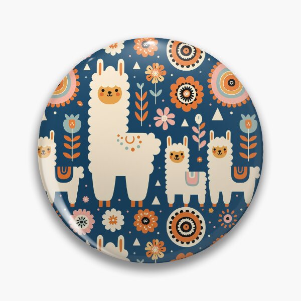 Item preview, Scandinavian Folk Art Cute Llama Family and Flowers by heidiannemorris © designed and sold by FOLK ART FUSION by heidiannemorris.