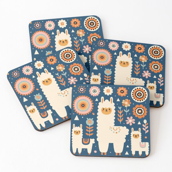 Item preview, Scandinavian Folk Art Cute Llama Family and Flowers by heidiannemorris © designed and sold by FOLK ART FUSION by heidiannemorris.