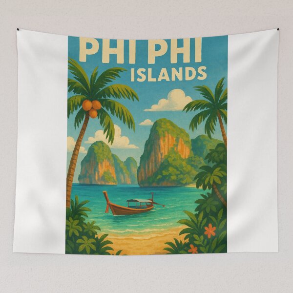 Item preview, Phi Phi Islands Beach View with Longtail Boat designed and sold by Places On Earth.