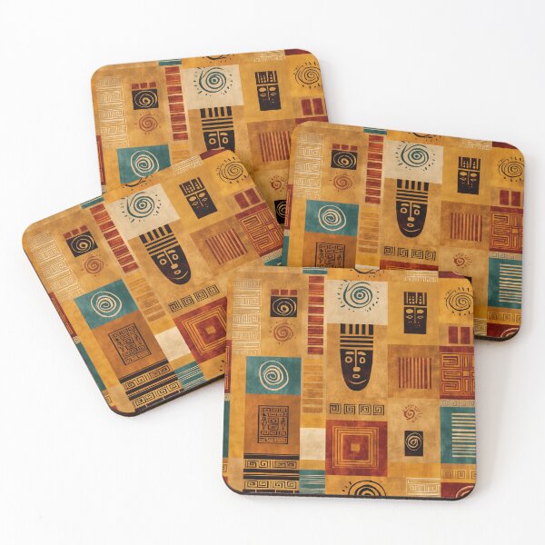 Item preview, Pre-Columbian Glyphs Pattern in Terracotta & Turquoise designed and sold by Moisky Patterns.