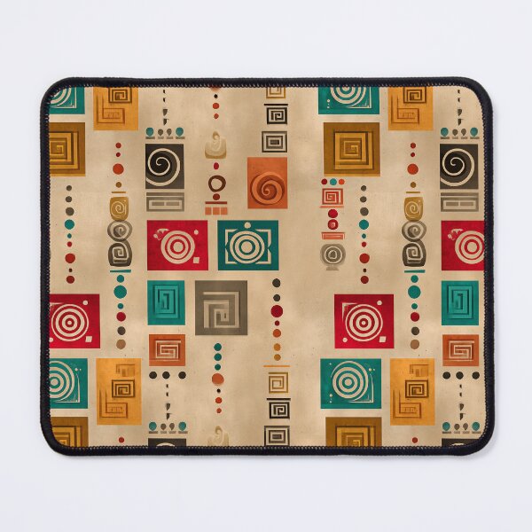Item preview, Ancient Spiral & Glyph Pattern in Ochre and Teal designed and sold by Moisky Patterns.
