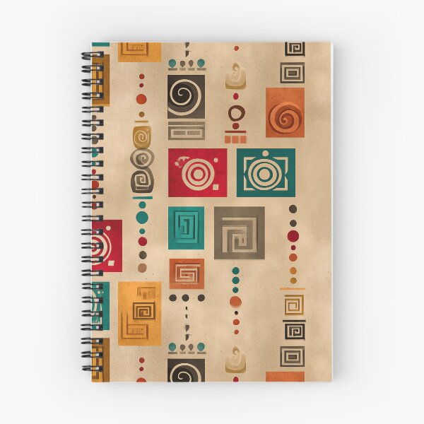Item preview, Ancient Spiral & Glyph Pattern in Ochre and Teal designed and sold by Moisky Patterns.