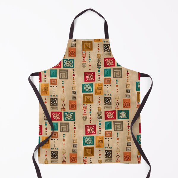Item preview, Ancient Spiral & Glyph Pattern in Ochre and Teal designed and sold by Moisky Patterns.