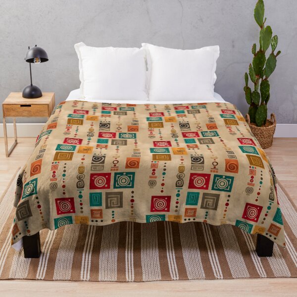 Item preview, Ancient Spiral & Glyph Pattern in Ochre and Teal designed and sold by Moisky Patterns.