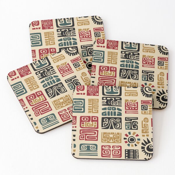 Item preview, Pre-Columbian Glyph Pattern in Ceremonial Colors designed and sold by Moisky Patterns.