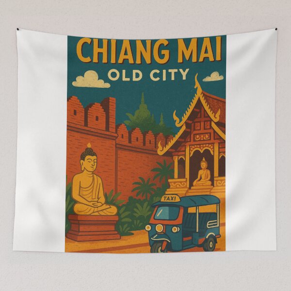Item preview, Chiang Mai Old City with Tuk Tuk and Buddha Statues designed and sold by Places On Earth.