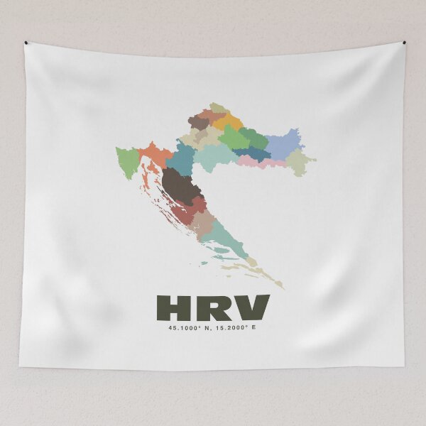 Item preview, Croatia Map - HRV Country Code Art Print designed and sold by CartoPrints.