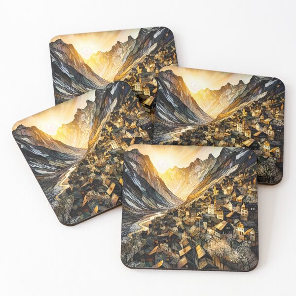 Item preview, Alpine Dawn - Sunrise Over a Cozy Mountain Village designed and sold by Stoneflower-Art.
