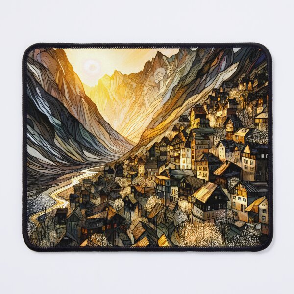 Item preview, Alpine Dawn - Sunrise Over a Cozy Mountain Village designed and sold by Stoneflower-Art.