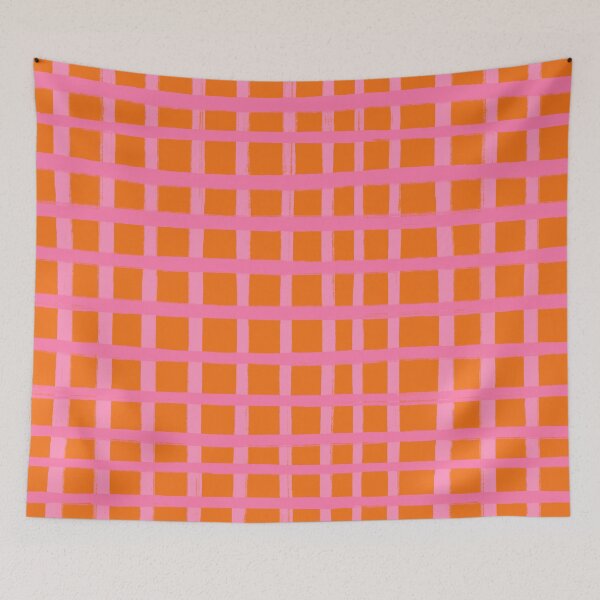Item preview, Pink on Orange Brush Stroke Check Grid Lines  designed and sold by OneThreeSix.