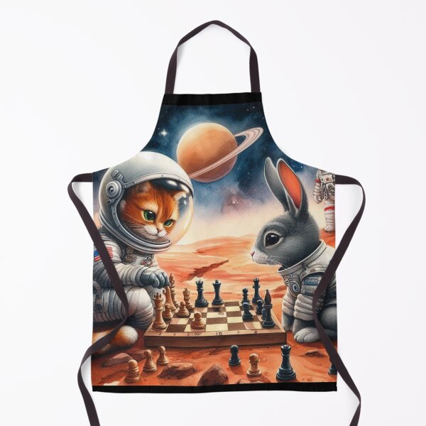 Item preview, cute astranaut cat and rabbit chess playing designed and sold by Dogandesighn.