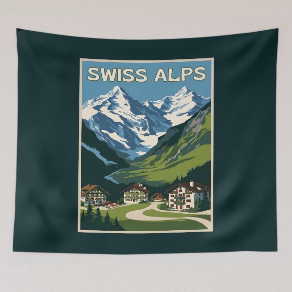 Item preview, A Vintage Travel Illustration of the Swiss Alps  designed and sold by GoodOldVintage.