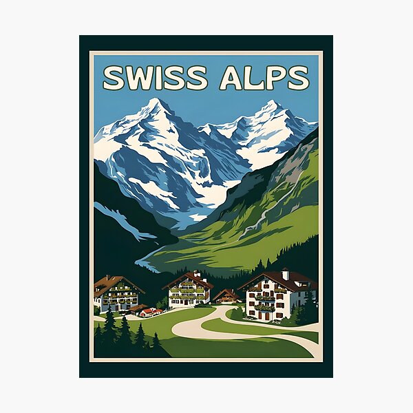 Item preview, A Vintage Travel Illustration of the Swiss Alps  designed and sold by GoodOldVintage.