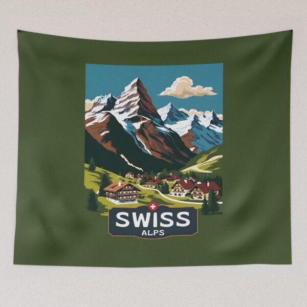 Item preview, A Vintage Travel Illustration of the Swiss Alps  designed and sold by GoodOldVintage.