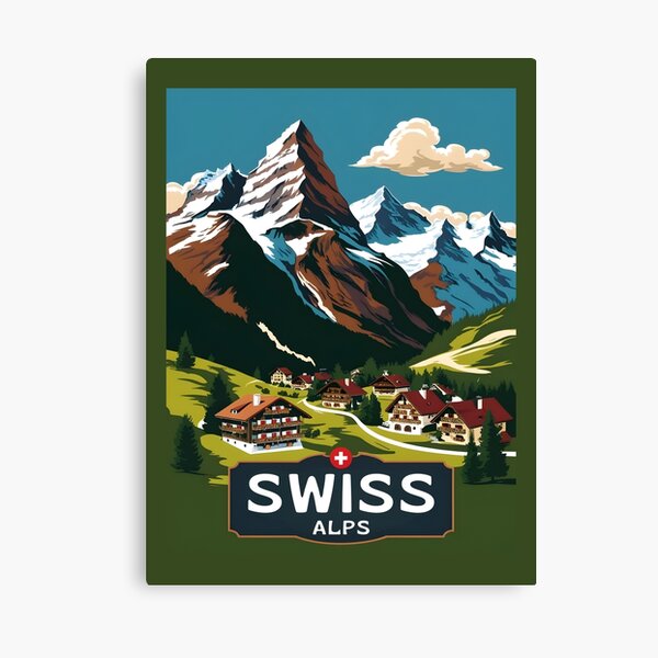 Item preview, A Vintage Travel Illustration of the Swiss Alps  designed and sold by GoodOldVintage.