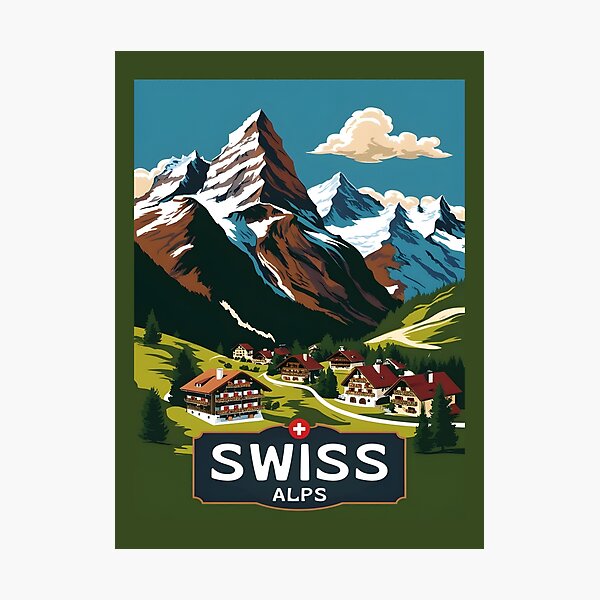 Item preview, A Vintage Travel Illustration of the Swiss Alps  designed and sold by GoodOldVintage.