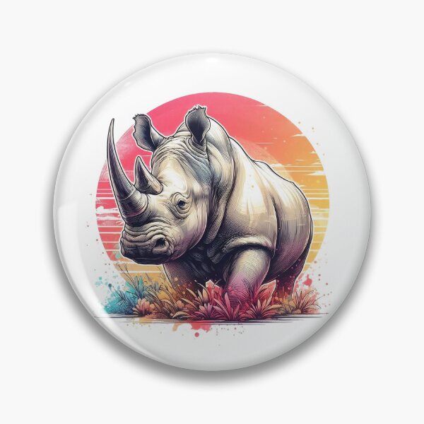 Artikelvorschau, Ein großes und starkes Nashorn in einem blumenreichen See mit einer farbenfrohen Sonne im Hintergrund. entworfen und verkauft von Marcoshop10.
