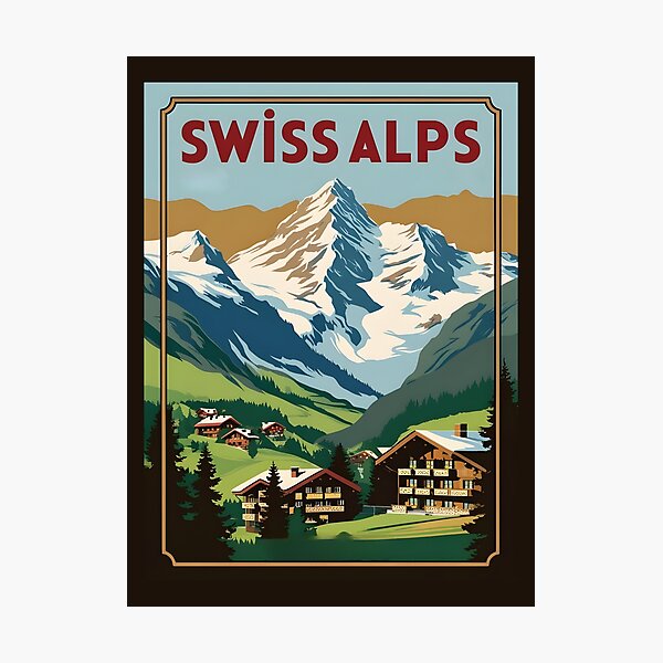 Item preview, A Vintage Travel Illustration of the Swiss Alps  designed and sold by GoodOldVintage.