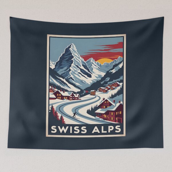 Item preview, A Vintage Travel Illustration of the Swiss Alps  designed and sold by GoodOldVintage.