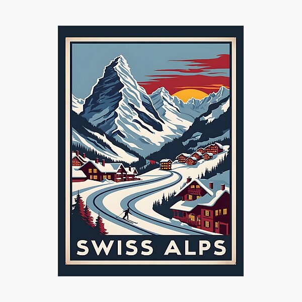 Item preview, A Vintage Travel Illustration of the Swiss Alps  designed and sold by GoodOldVintage.