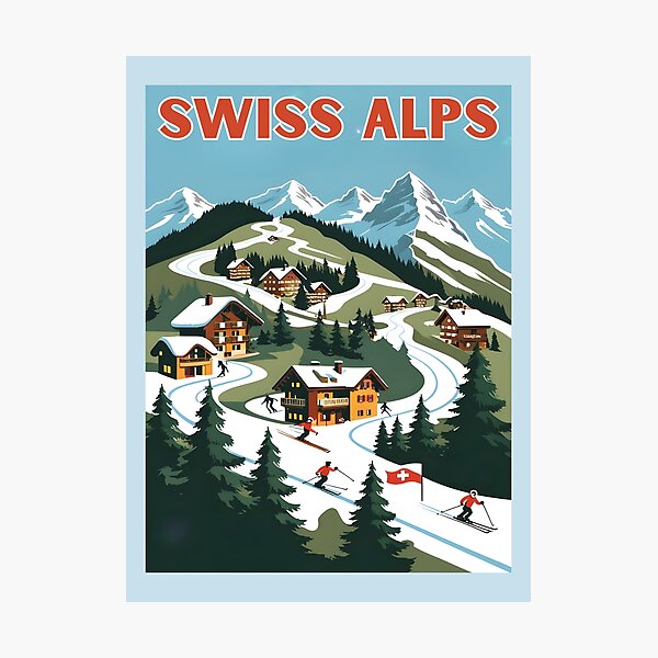 Item preview, A Vintage Travel Illustration of the Swiss Alps  designed and sold by GoodOldVintage.