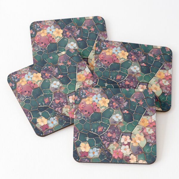 Item preview, Hexagonal grids with tiny blossoms designed and sold by Designbes.