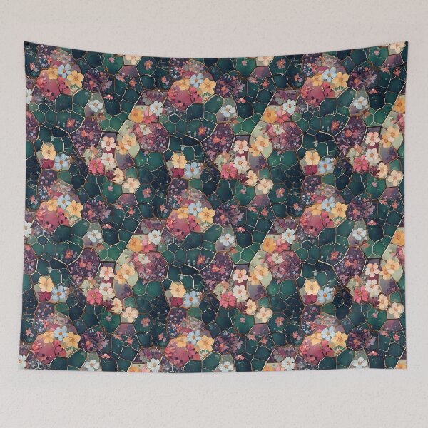 Item preview, Hexagonal grids with tiny blossoms designed and sold by Designbes.