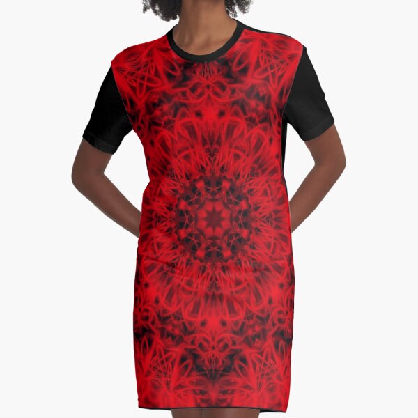 330. Red Gothic Fleur Graphic T-Shirt Dress