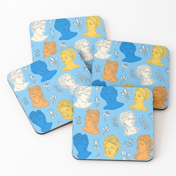 Item preview, Greek Goddess Heads with Flowers - Blue Pattern designed and sold by vaner-vaner.