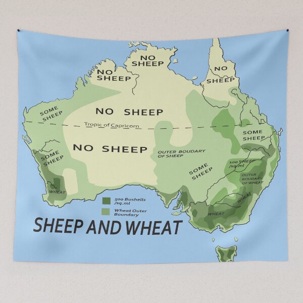 Item preview, Sheep and Wheat Map 1950's Australia designed and sold by ASKEW GRAPHICS.