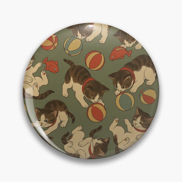 Item preview, Cute kittens playing with balls retro japanese pattern designed and sold by HandmadeMood.