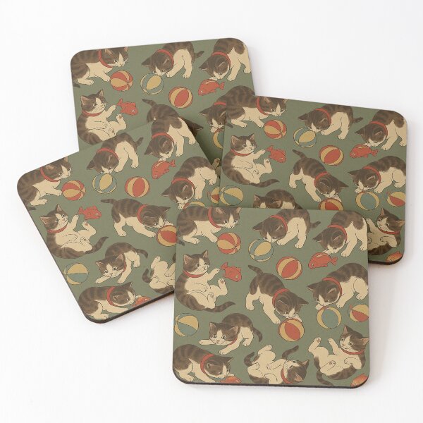 Item preview, Cute kittens playing with balls retro japanese pattern designed and sold by HandmadeMood.