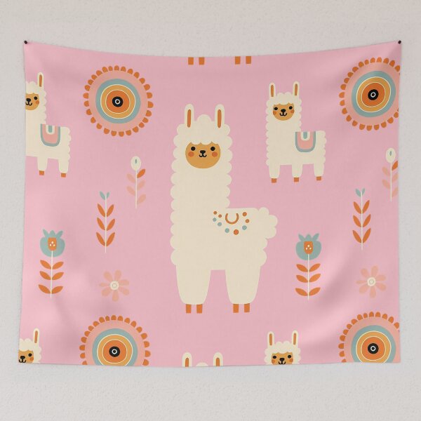 Item preview, Cute Llama Family and Flowers STICKER/MAGNET PACK - Scandinavian Folk Art by heidiannemorris © designed and sold by FOLK ART FUSION by heidiannemorris.