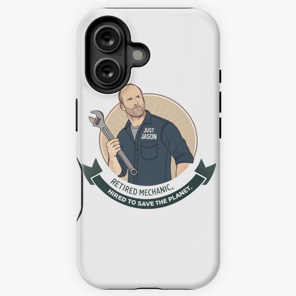 Vista previa del artículo con la obra «Meme de Jason Statham sobre el mecánico: "Mecánico jubilado. Contratado para salvar el planeta". Divertida parodia de acción.», diseñado y vendido por Fashvora.