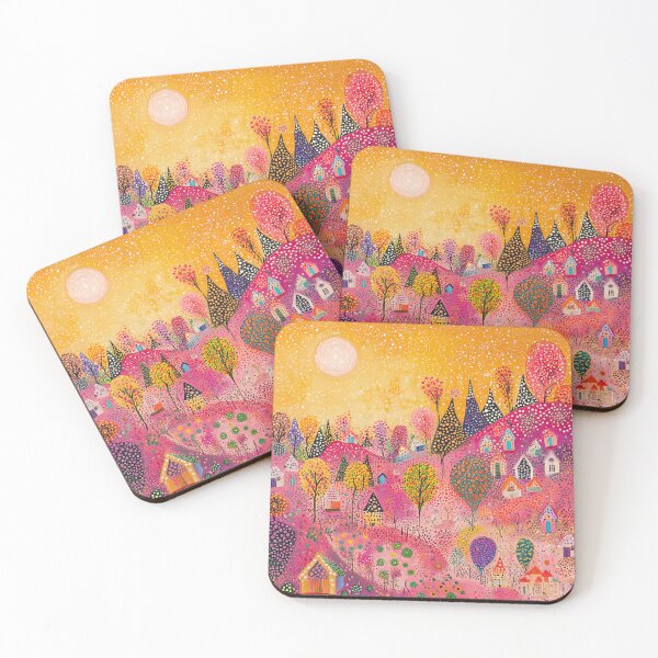 Item preview, Yellow and Pink Sunset Landscape, Polka Dot Village designed and sold by Neika Shimm Designs.