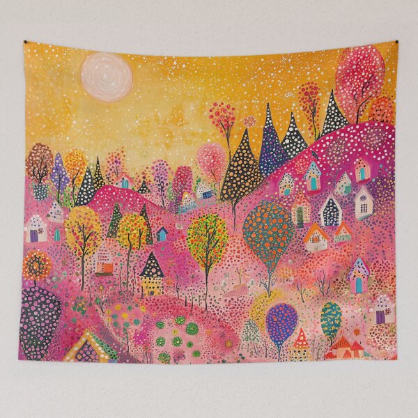 Item preview, Yellow and Pink Sunset Landscape, Polka Dot Village designed and sold by Neika Shimm Designs.