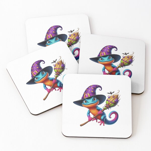 Item preview, Funny Colorful Lizard Wearing A Witch's Hat and Riding His Broomstick designed and sold by Creat-Des.