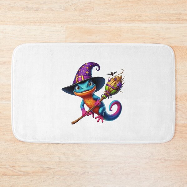 Item preview, Funny Colorful Lizard Wearing A Witch's Hat and Riding His Broomstick designed and sold by Creat-Des.
