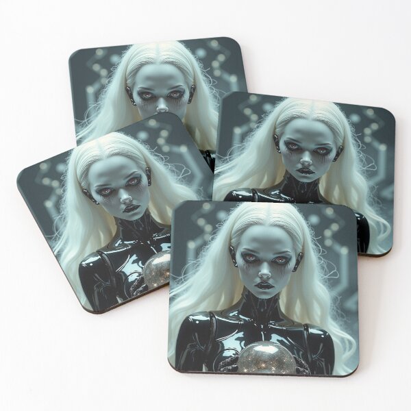 Item preview, Beautiful and spooky white haired AI female robot designed and sold by mystiquelicorne.