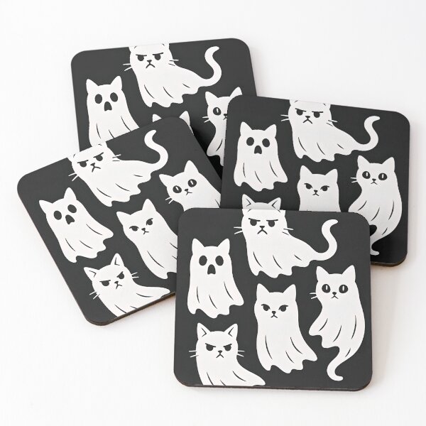 Item preview, Spooky Ghost Cats with Funny Expressions Illustration designed and sold by Amr Siam.