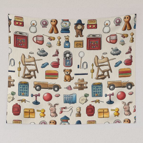 Item preview, Childhood Toys Scattered on Light Wooden Floor Background designed and sold by Piotrek0001.