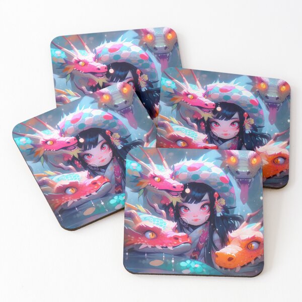 Item preview, Whimsical Anime Girl with Playful Dragons designed and sold by bubblegoth.