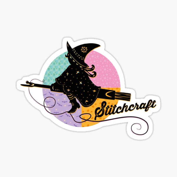 Item preview, Stitchcraft Witch on a Seam Ripper Broomstick with Patchwork Moon designed and sold by SewLalla.